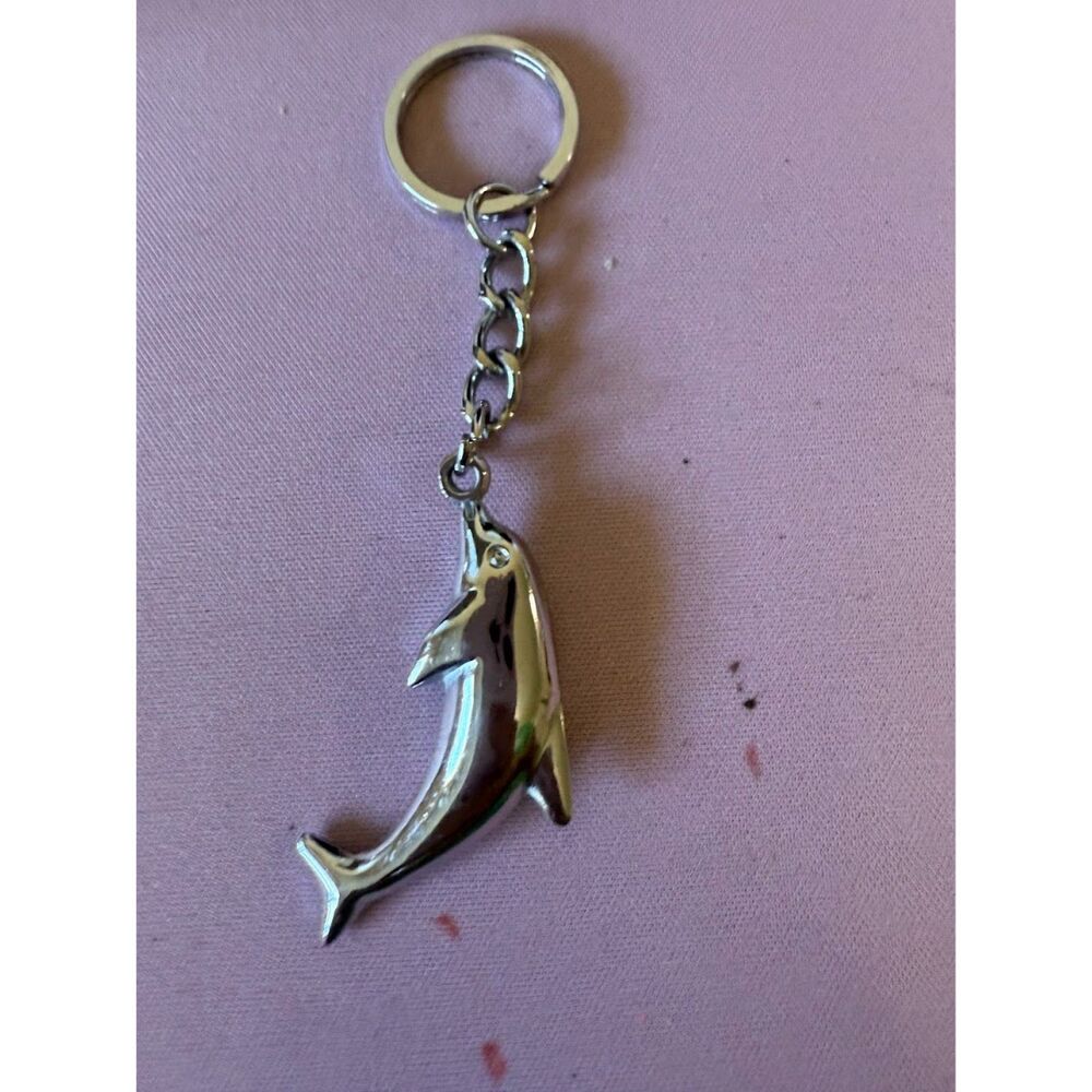 Dolphin charm keychain  silver tone